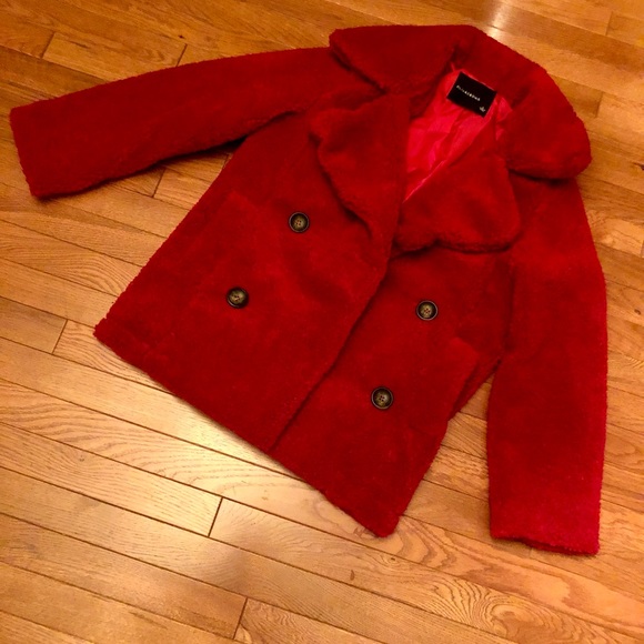 New Teddy shearling faux fur jacket coat in red size S - Picture 9 of 10